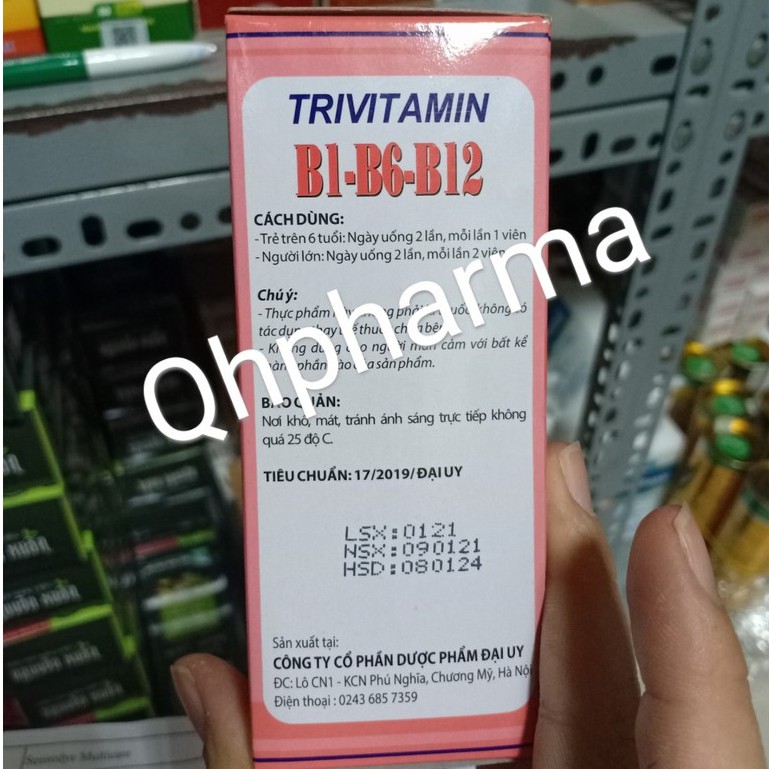 TRIVITAMIN B1-B6-B12 hộp 100 viên nén bổ sung vitamin nhóm B cho cơ thể