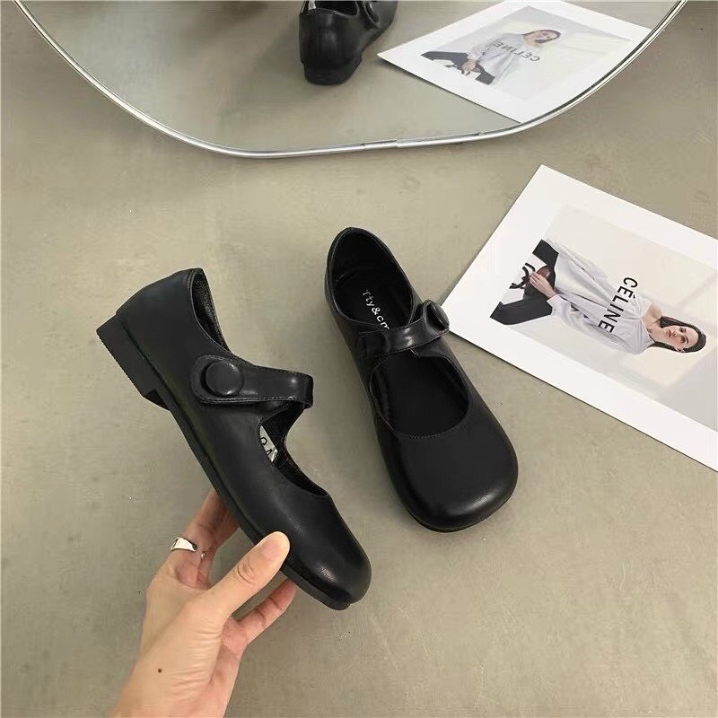 Giày Búp Bê Vintage Mũi Tròn Xinh