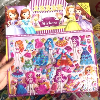 Tờ Dán Nổi Thời Trang Công Chúa Bản To Nhiều Chi Tiết - Kèm Tranh Tô Màu Mặt Sau