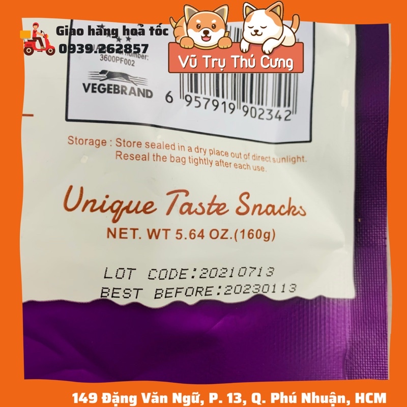 Snack gặm sạch răng cho chó, cá hồi cuộn Vegebrand, 150g