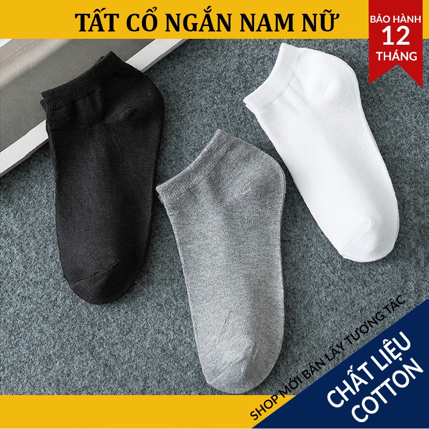 Vớ Tất Nam Nữ Cổ Ngắn Unisex Trắng Đen Xám Nhật Chống HôI Chân, Tất Vớ Nam Nữ Cổ Ngắn Cotton Khử Mùi Trơn Trắng Đen Xám