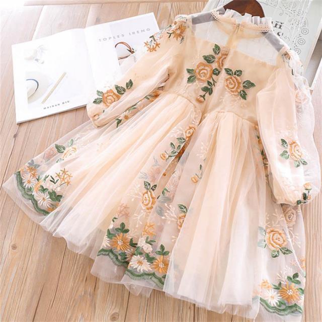 Đầm công chúa tay dài thêu hoa Nnjxd cho bé gái