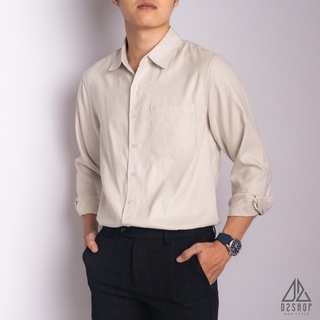Áo sơ mi nam D2shop, áo sơ mi nam dài tay vải lụa, 1 túi, màu kem