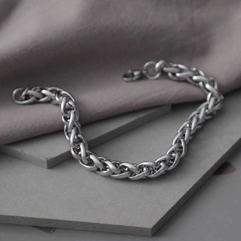 Vòng tay Stainless Steel KHÔNG GỈ Keel chain sợi Xích Xoắn dày 7MM - Lắc tay thép titan nam sợi bông dừa
