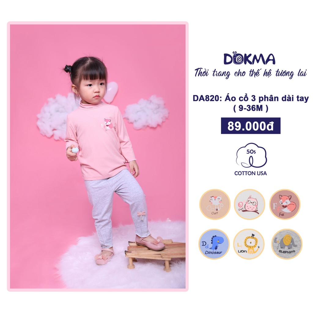 DA820 Áo cổ 3 phân dài tay Dokma vải cotton tăm mỏng giữ nhiệt (9-36M)