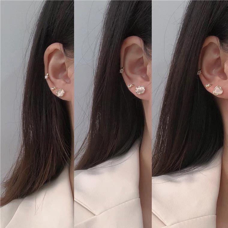 Set ba đôi khuyên tai bạc S925 hình học đơn giản dành cho nữ