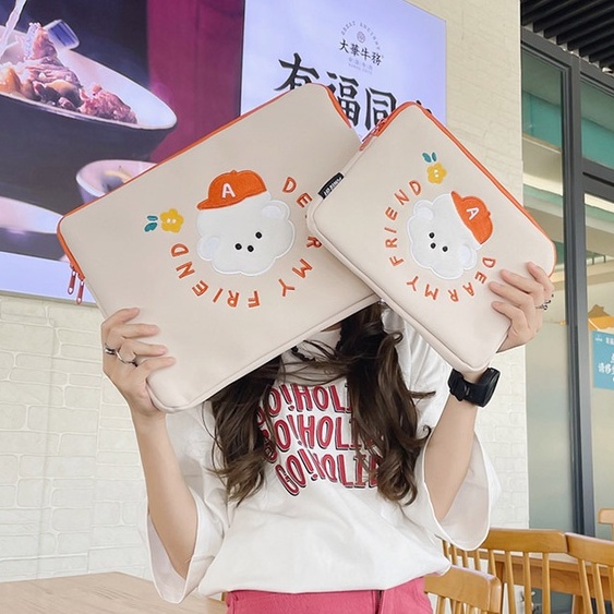 Túi Đựng laptop / Máy Tính Bảng Họa Tiết Gấu Hoạt Hình Kiểu Hàn Quốc Dễ Thương