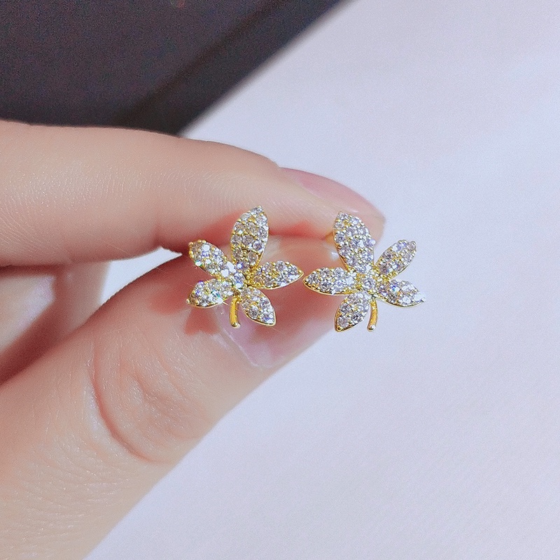 [Jiudoulan] Bông Tai Hình Lá Phong Đính Đá Zircon Sáng Bóng Thanh Lịch Thời Trang Hàn Quốc Dành Cho Bạn Nữ