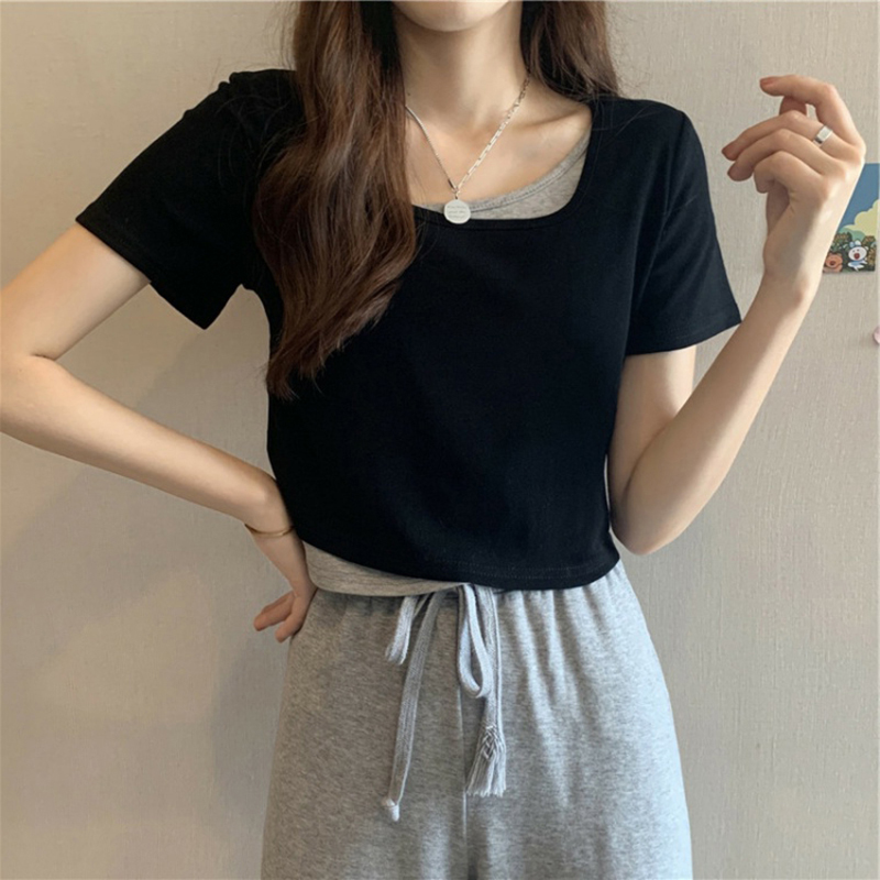Áo thun croptop nữ SUXI tay ngắn màu trơn thời trang
