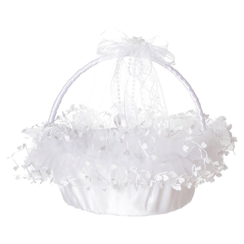 Giỏ Đựng Hoa Bằng Vải Satin Có Tay Cầm Và Ren Trắng / Hồng Trong Suốt Trang Trí Đám Cưới