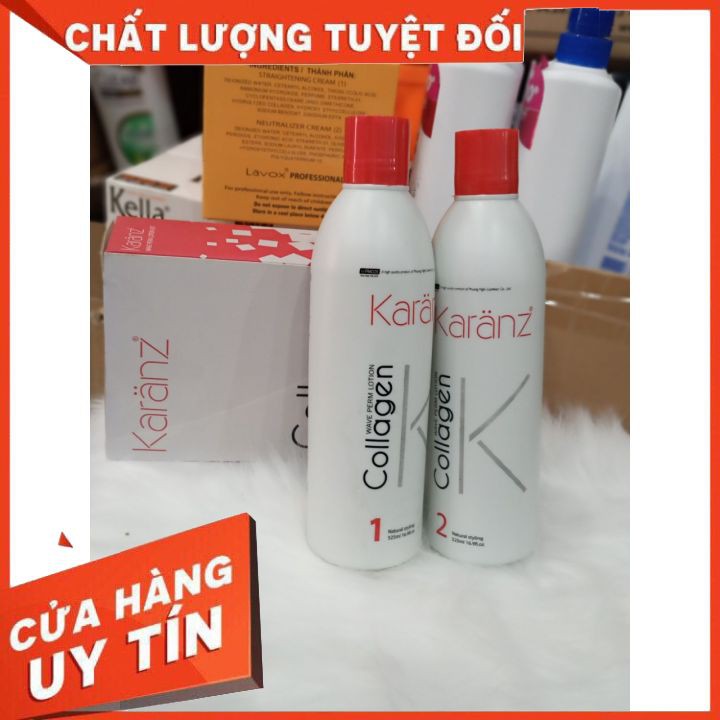 BỘ KEM UỐN NÓNG QUĂN KARANZ COLLAGEN 525ml*2 tạo kiểu giữ nếp ,định hình kiểu tóc thời trang, bắt kịp xu thế