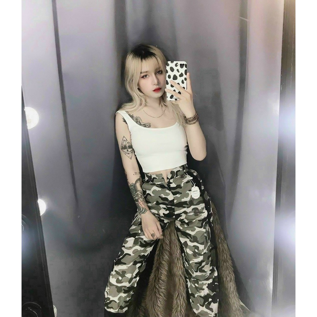 Sét bộ áo hai dây hở lưng trơn phối quần lình cực cá tính , chất thun bozip kaki  ( ảnh thật )