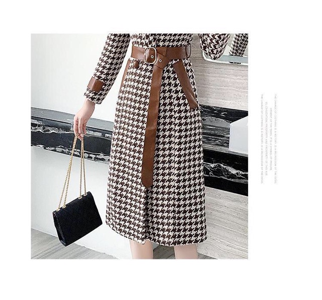 Áo khoác dạ phối viền da cao cấp thời trang thu đông quảng châu