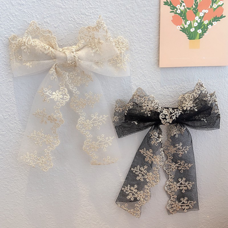 Kẹp nơ vải ren sang trọng Vintage KAH178