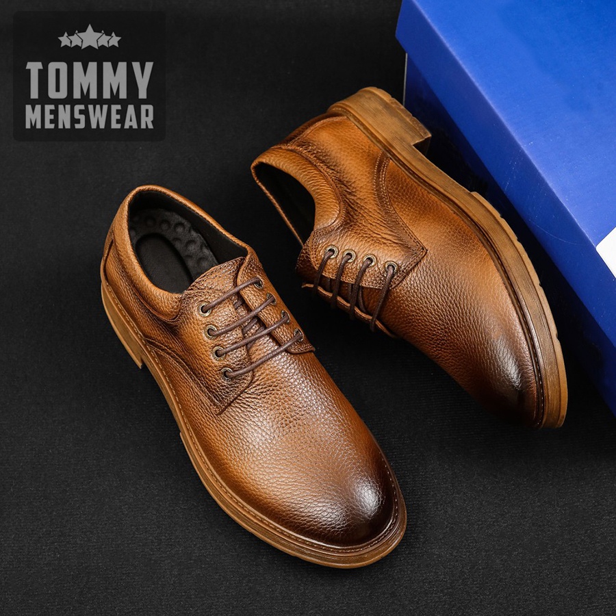 Giày Da Nam Giá Rẻ Buộc Dây Cao Cấp Phong Cách TOMMY Giày Nam Cổ Thấp Da Bò Thật GVN10