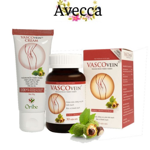 [Mã 66FMCGSALE hoàn 8% xu đơn 500K] Kem Bôi-Viên Uống Hỗ Trợ Suy Giãn Tĩnh Mạch Vascovein Oribe
