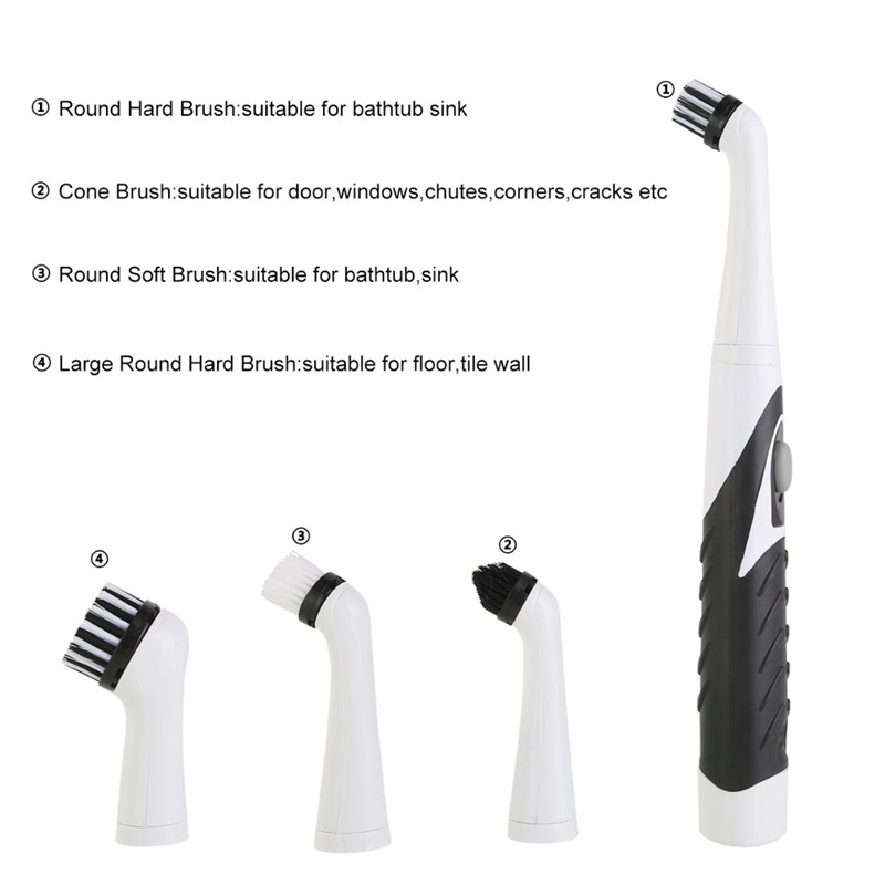 In 1 Electric Sonic Scrubber Cleaning Household Cleaner With 4 Brush Heads Brew