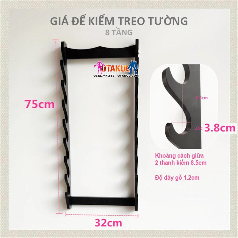 Giá Để Kiếm Gỗ Treo Tường  2 Tầng