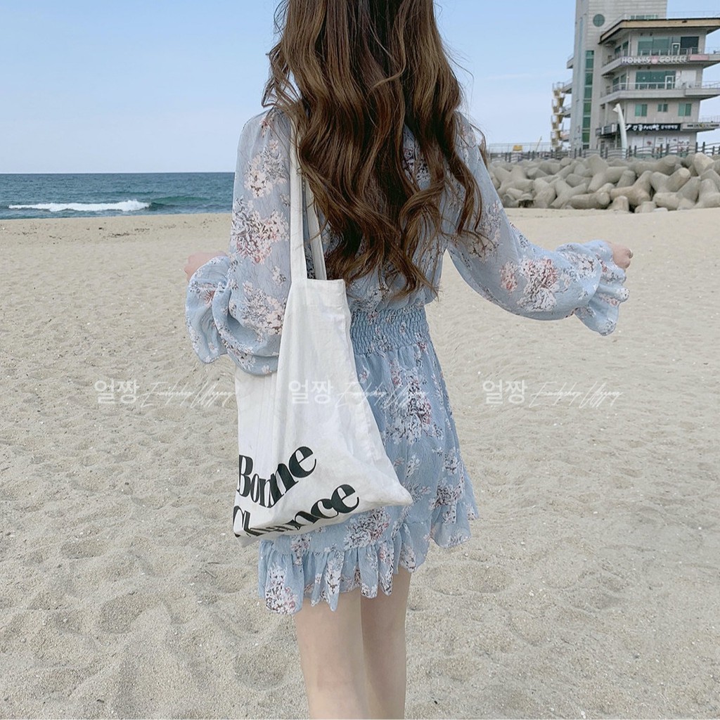 Đầm nữ hoa nhí tay dài dáng xòe mini Emilyshop