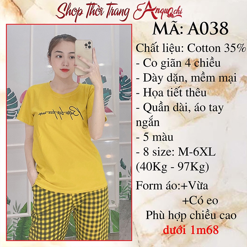 Đồ Bộ Nữ Mặc Nhà Anquachi Bigsize Đẹp Thun Cotton Nữ Mặc Ngủ Ở Nhà Dễ Thương Quần Dài Cute S132