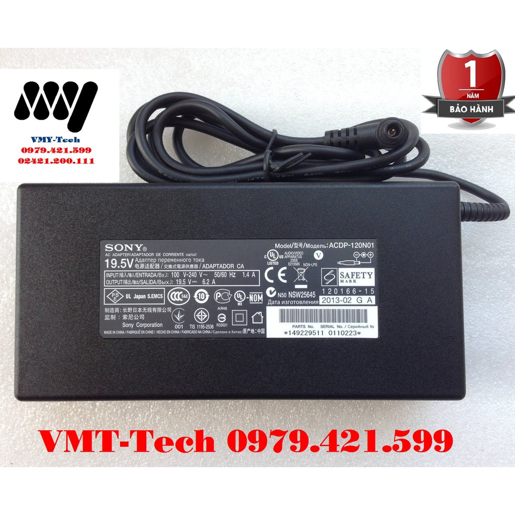 Nguồn Sạc Laptop Tivi SONY 19.5V 6.2A Adapter - Kèm dây nguồn - NEW 100%