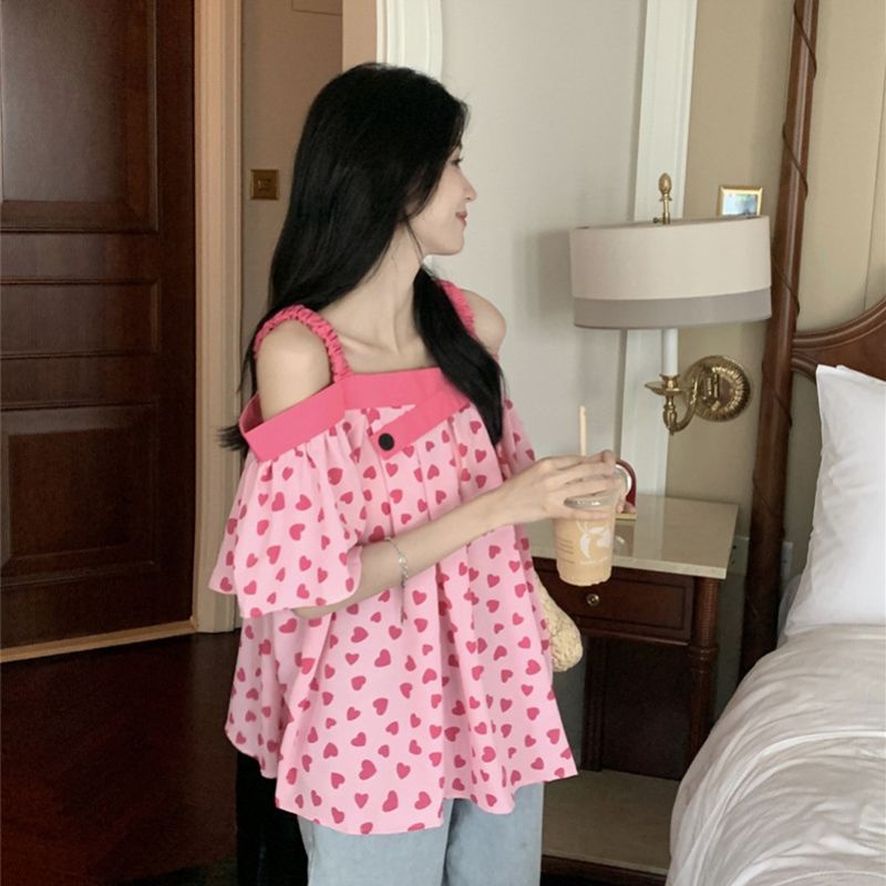 Áo Kiểu Hàn Quốc Hở Vai Mùa Hè 2022 Thiết Kế Nhiều Phần Hình Trái Tim Phong Cách Hàn Quốc Cho Nữ