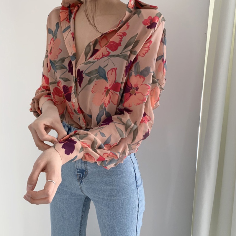 Áo Sơ Mi Tay Dài Họa Tiết Hoa Dáng Rộng Thời Trang Cho Nữ