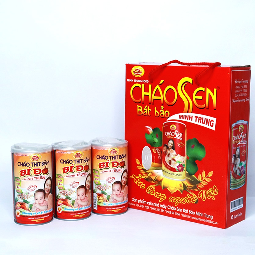 Cháo thịt băm bí đỏ ăn liền Minh Trung combo 3 lon - CHAOTHITBAMBIDO 3