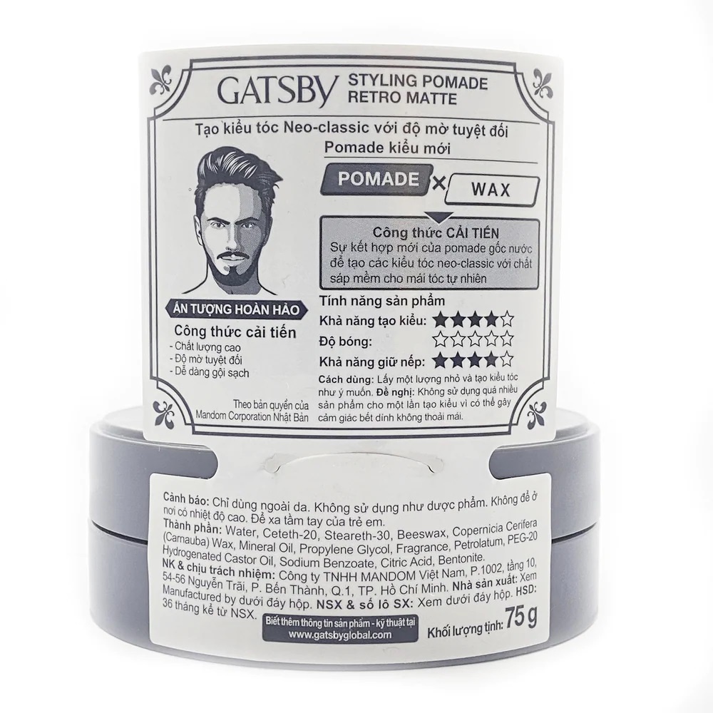 Sáp tạo kiểu tóc Gatsby Styling Pomade Retro Matte 75g