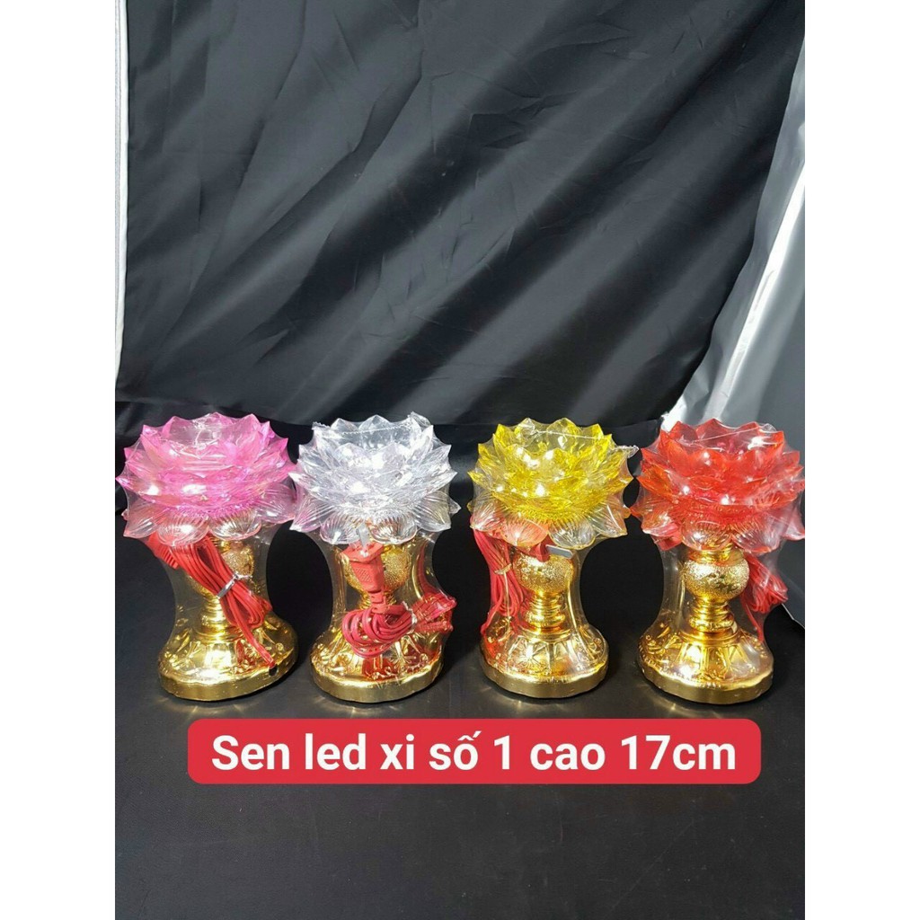 Bộ 2 đèn thờ cúng hoa sen có đèn LED đổi màu 17CM