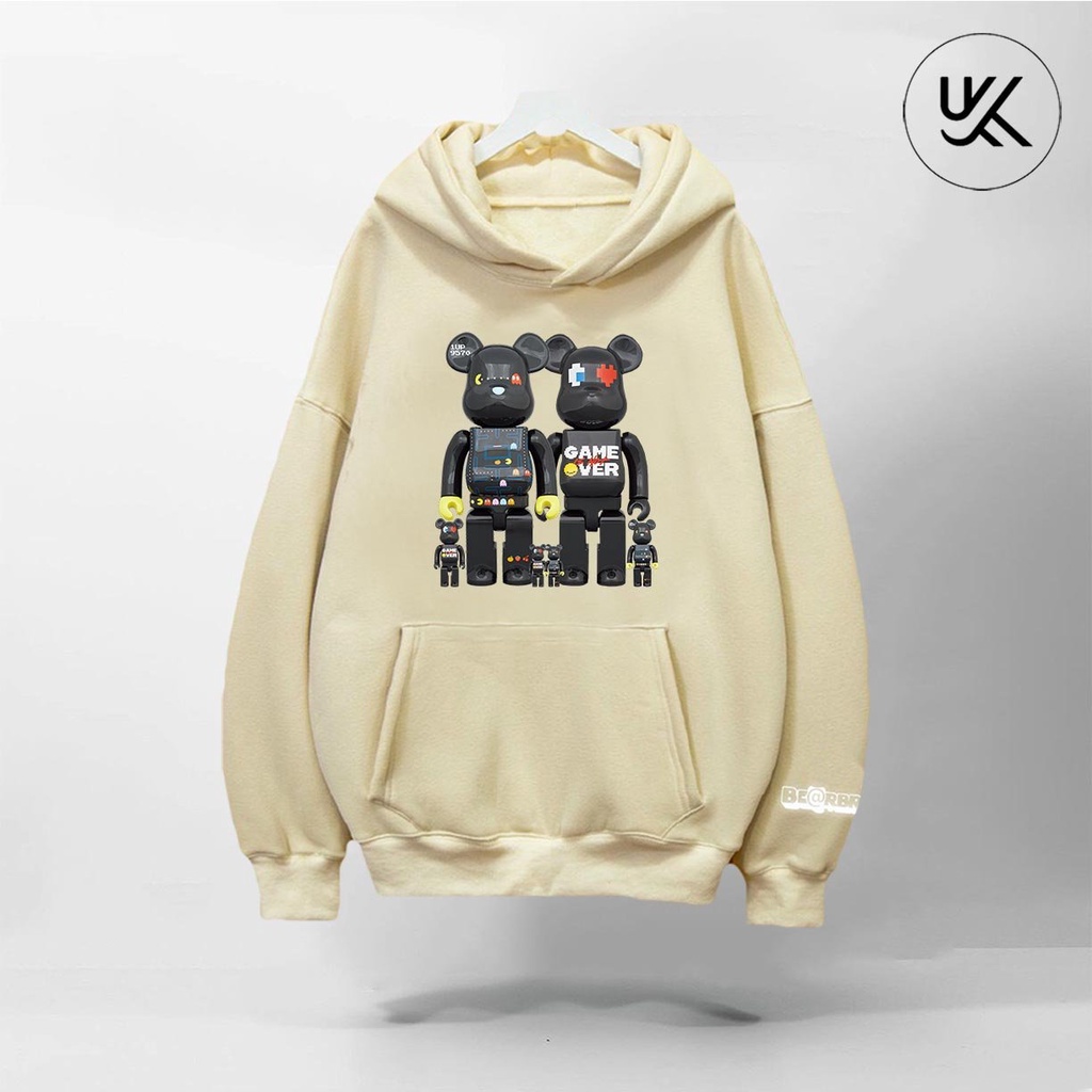 Áo Nỉ HOODIE BEARBRICK (tay áo in Phản Quang Bạc), Form Rộng CHUẨN Xu Hướng, áo nỉ bông hoodie unisex nam nữ. kkim shop