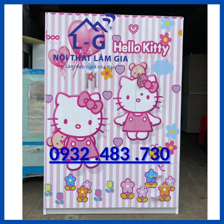 Tủ nhựa đài loan 3 buồng 2 hộc kéo in 3D kitty cao cấp giá rẻ (1m8x1m2x47/45cm)