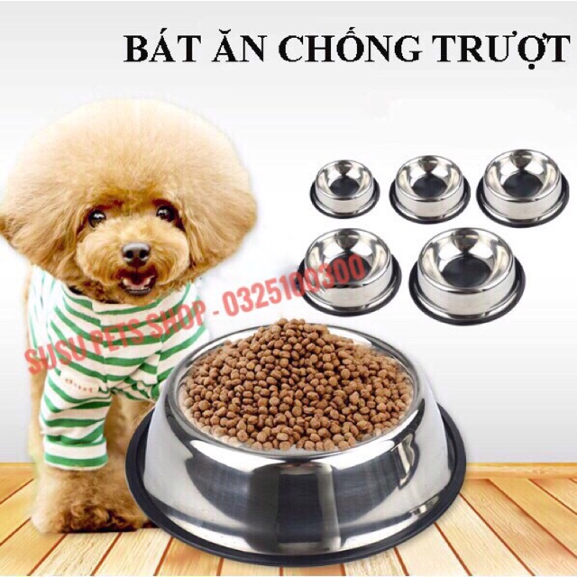 Bát Ăn Inox Đế Chống Trượt Cho Chó Mèo