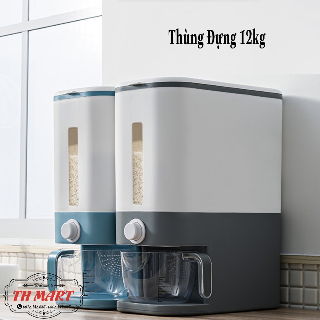 Thùng đựng gạo thông minh cao cấp nhựa PP an toàn cho sức khỏe và tiện dụng dung tích 12kg tặng kèm cốc vo gạo