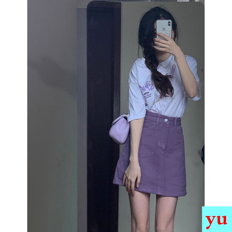 Chân Váy Denim Chữ a Lưng Cao Màu Tím Thiết Kế Mới Thời Trang Mùa Hè Dành Cho Nữ Size 2022