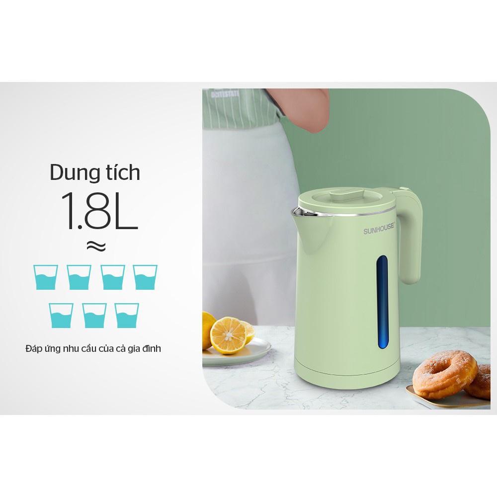 Ấm đun siêu tốc SUNHOUSE SHD1353 Inox 2 lớp cao cấp dung tích 1.8L đun siêu nhanh - Hàng Chính Hãng SUNHOUSE
