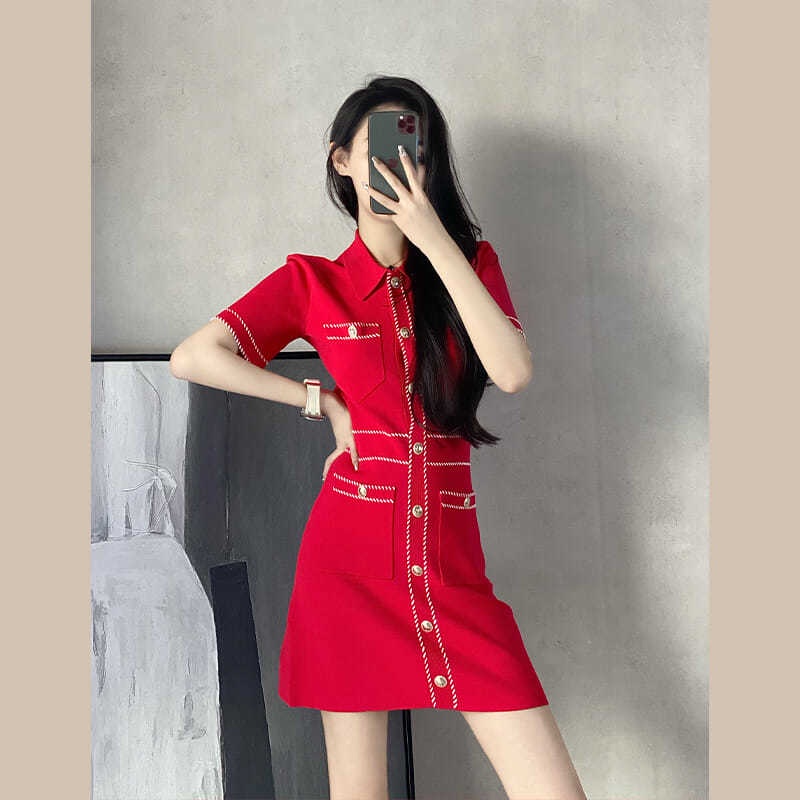 CHANEL Đầm dệt kim màu đỏ thời trang mùa hè Pháp 2021 cho nữ
 | BigBuy360 - bigbuy360.vn