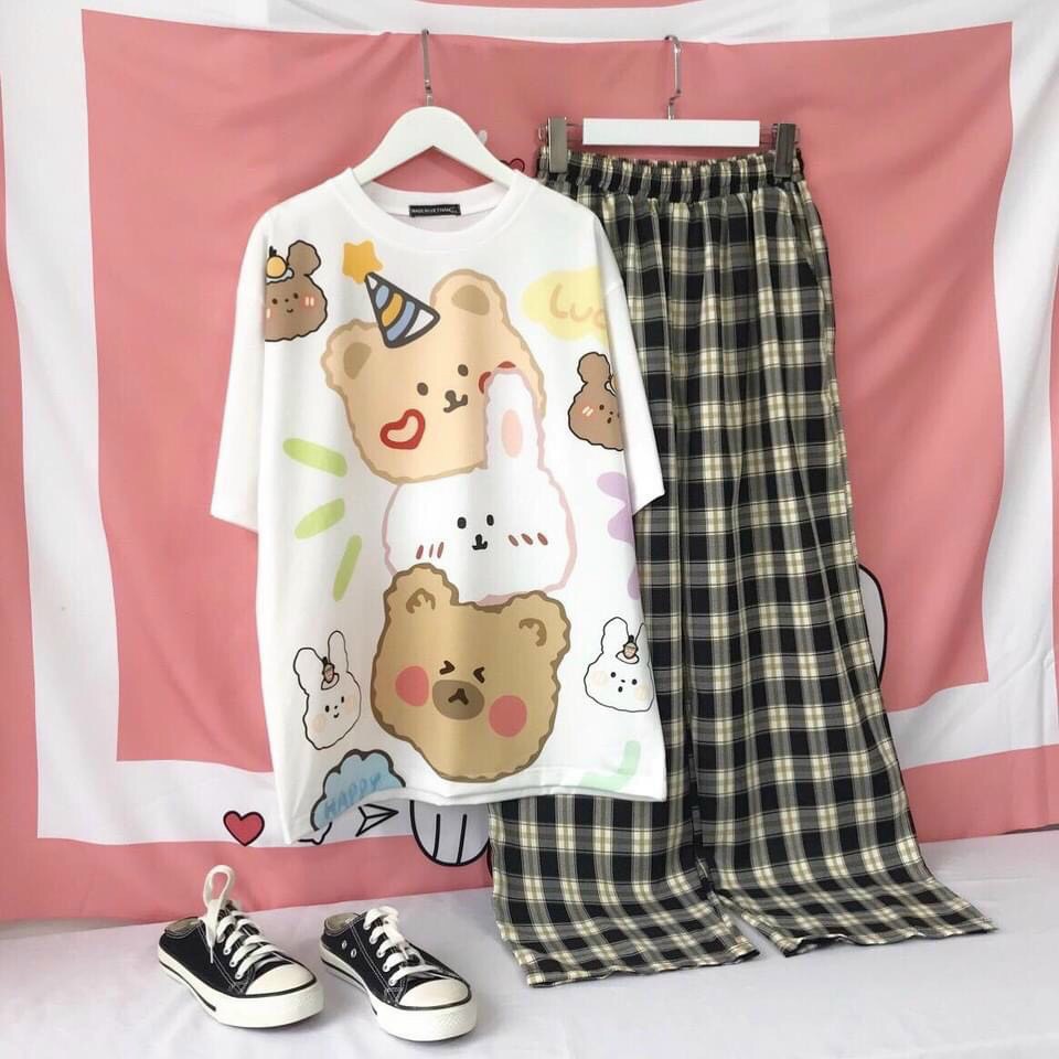 Set Đồ Bộ Nữ Quần Caro Kate Ống Rộng NHIỀU MẪU 05 * Đồ Bộ Hoạt Hình Freesize S.I.Z Fashion | BigBuy360 - bigbuy360.vn