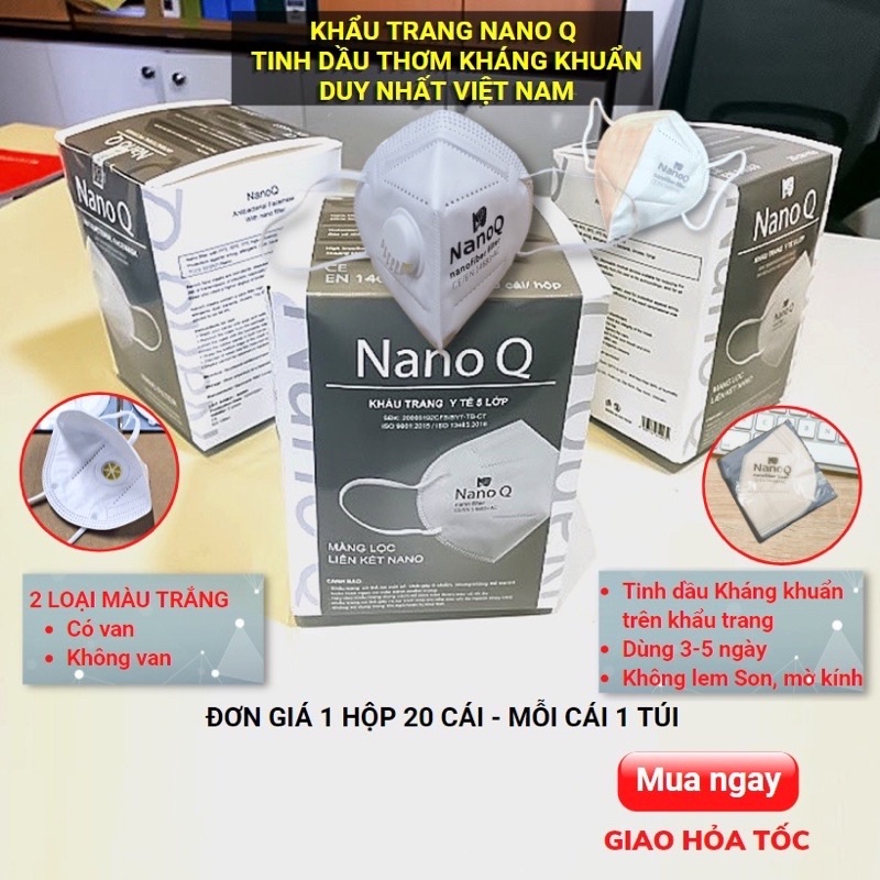 Khẩu trang kháng khuẩn Nano Q (1 chiếc) 5 lớp N95 Y tế, có tinh dầu Nano an toàn chống bụi mịn,giặt dùng lại