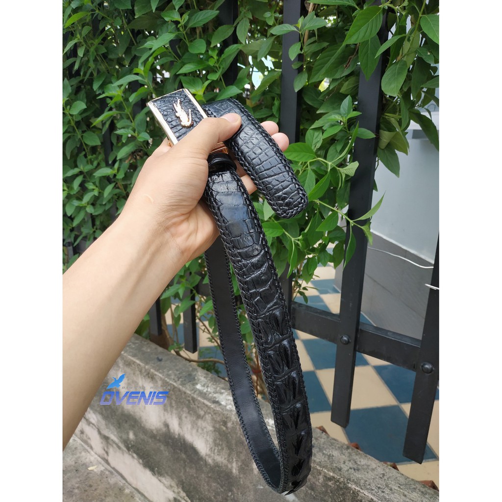 Dây Thắt Lưng Nam Da Cá Sấu Liền Đan Viền Thủ Cồng. Phiên Bản Cao Cấp by Ovenis