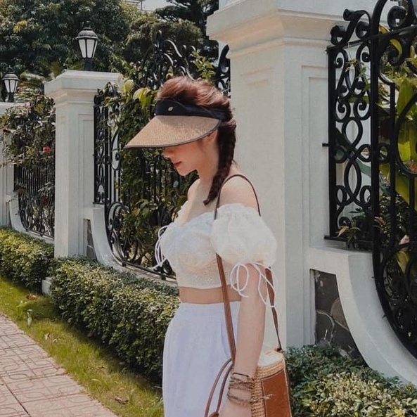 Mũ cói nừa đầu mặt dưới tráng nhựa chống tia cực tím, vòng đầu dễ siết mềm không đau đầu siêu cấp sang chảnh