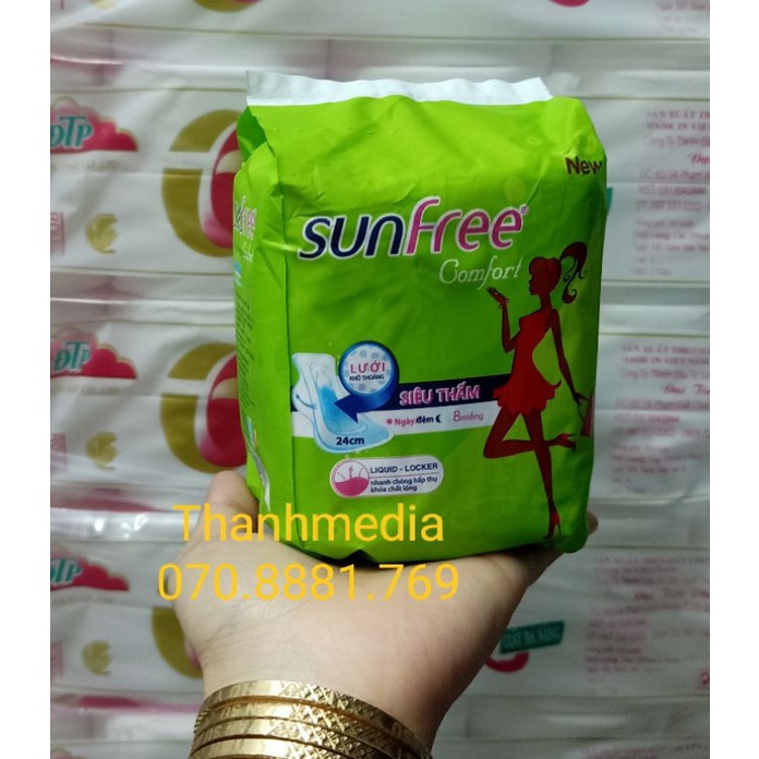 Combo 16 miếng / 2 gói băng vệ sinh Sunfree (có cánh)siêu thấm, siêu mỏng