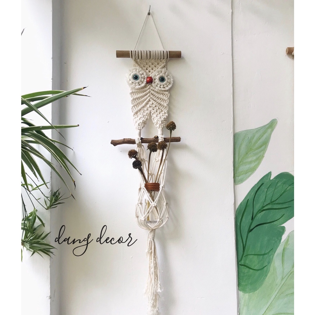 Cú treo cây macrame phụ kiện trang trí nhà cửa phong cách Vintage, Boho..