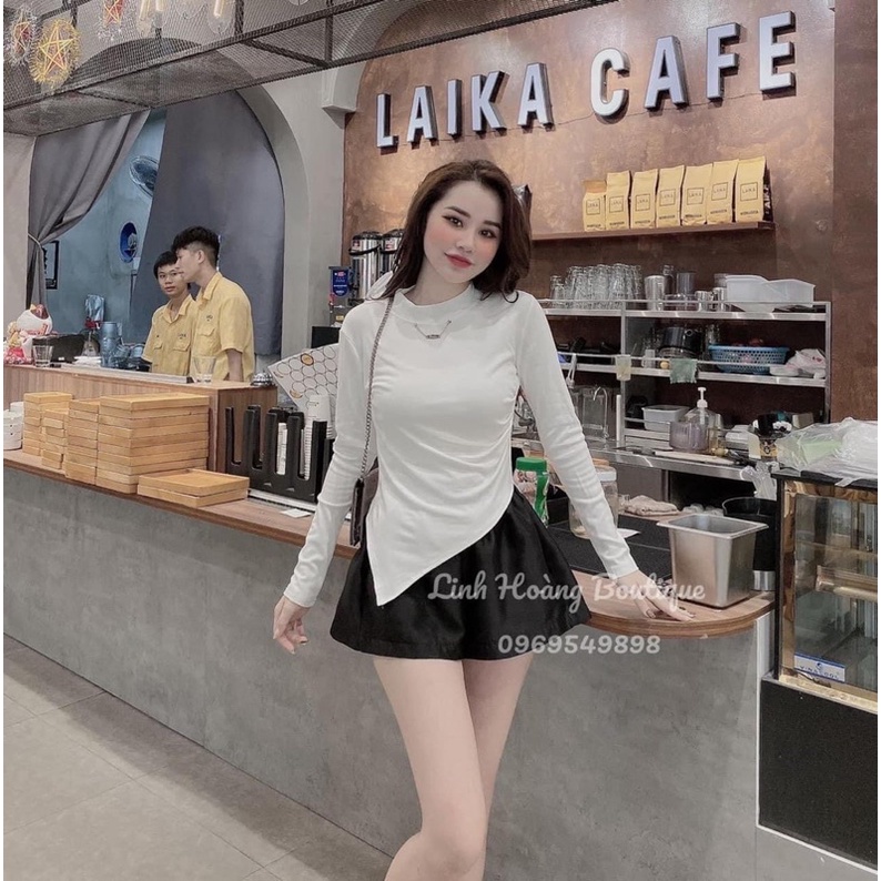 Áo Dài Tay Xích Cổ Nhún Eo Vạt Chéo Hàng Đẹp Loại 1 | BigBuy360 - bigbuy360.vn