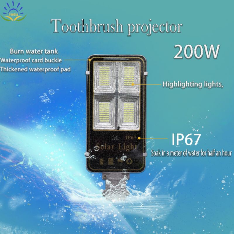 Đèn Đường Năng Lượng Mặt Trời200w Tấm PIN Rời Pha bài chải 4ô-200w