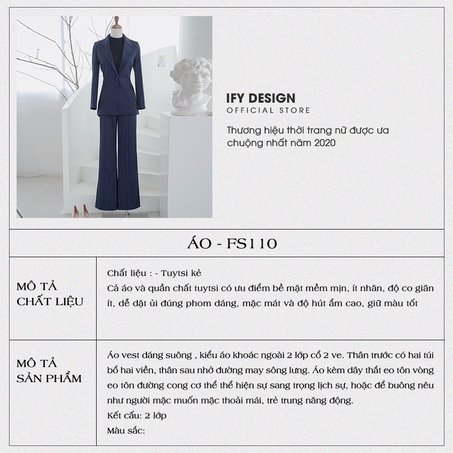 Set vest nữ kẻ xanh đen | Áo vest, Quần ống suông IFY Design FS110