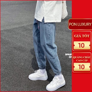 Quần jogger jean nam nữ màu xanh bó gấu lưng chun phong cách Hàn Quốc hot trend 2020