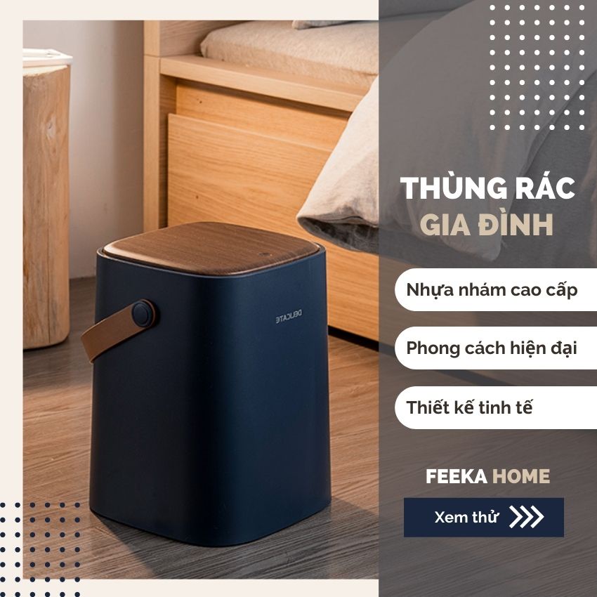 Thùng rác nhựa có nắp cute FEEKA 8 lít để phòng ngủ - phòng khách, sọt rác nhựa thông minh để văn phòng siêu sang