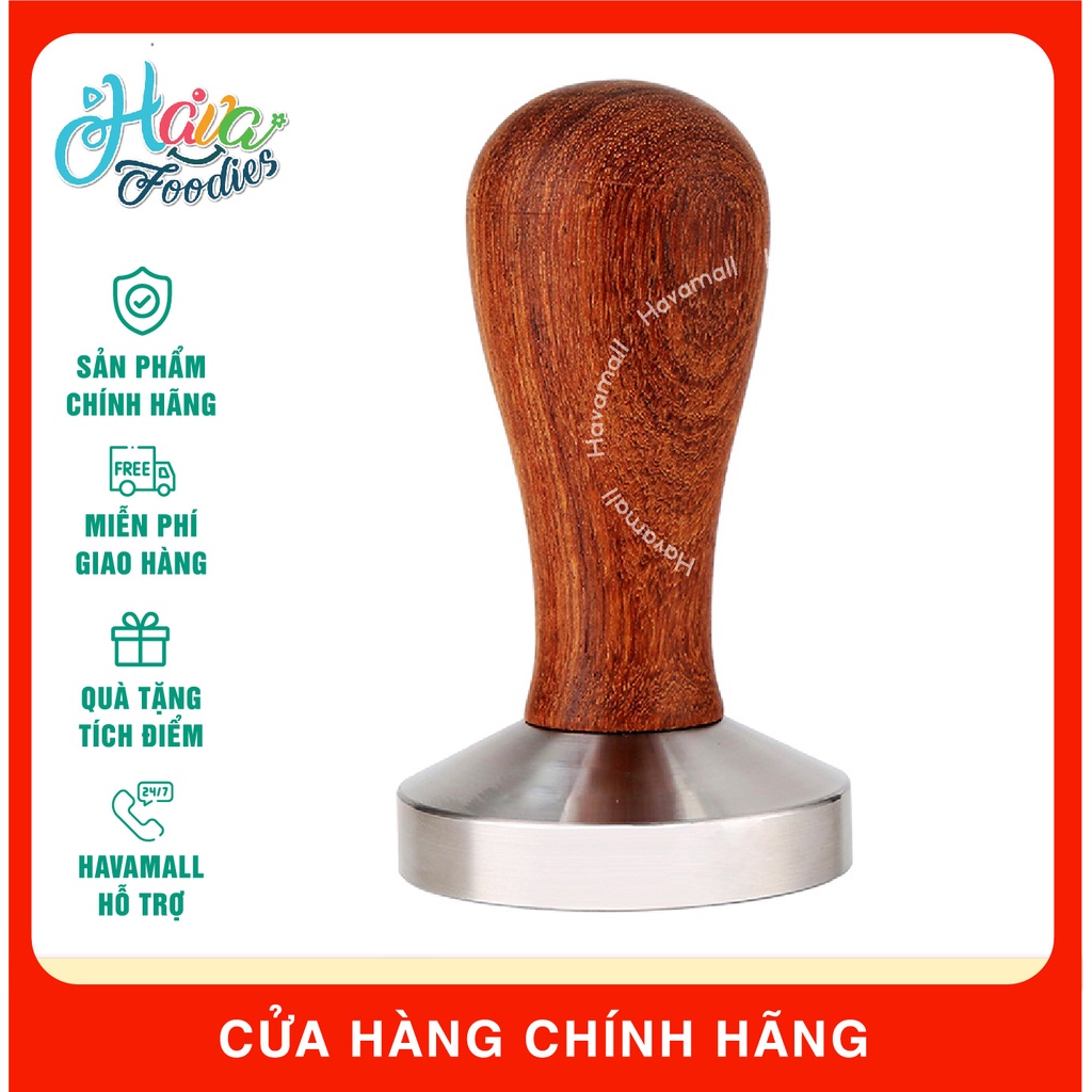 Tamper Nén Cà Phê Espresso Cán Gỗ 51/53/58mm – Coffee Tamper