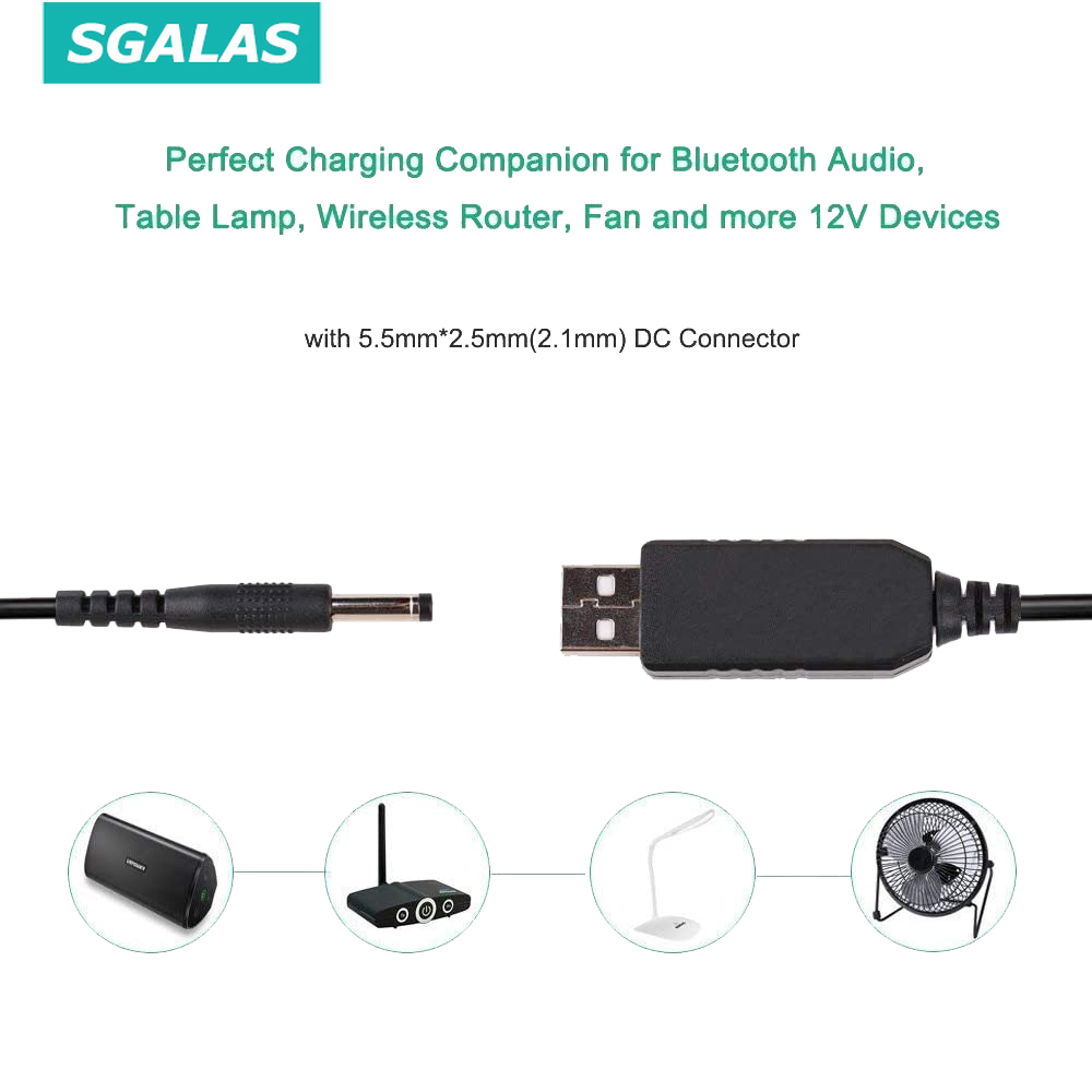 SGALAS-Dây cáp chuyển đổi đầu cắm,USB 5V sang 12V Pin dự phòng chuyên dụng